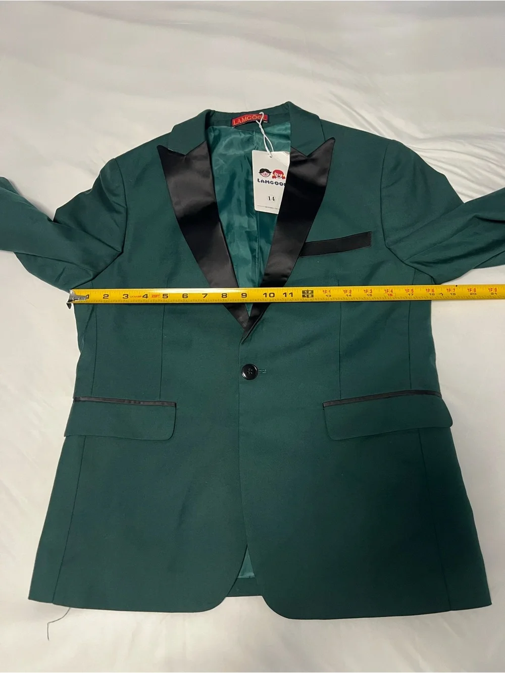 Langeoo boys Dark Green Satin Lapel Blazer
